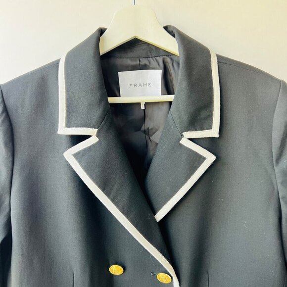 ❤️ Frame double breasted contrast trims blazer,black /white, Plus Size 14 - Picture 6 of 14